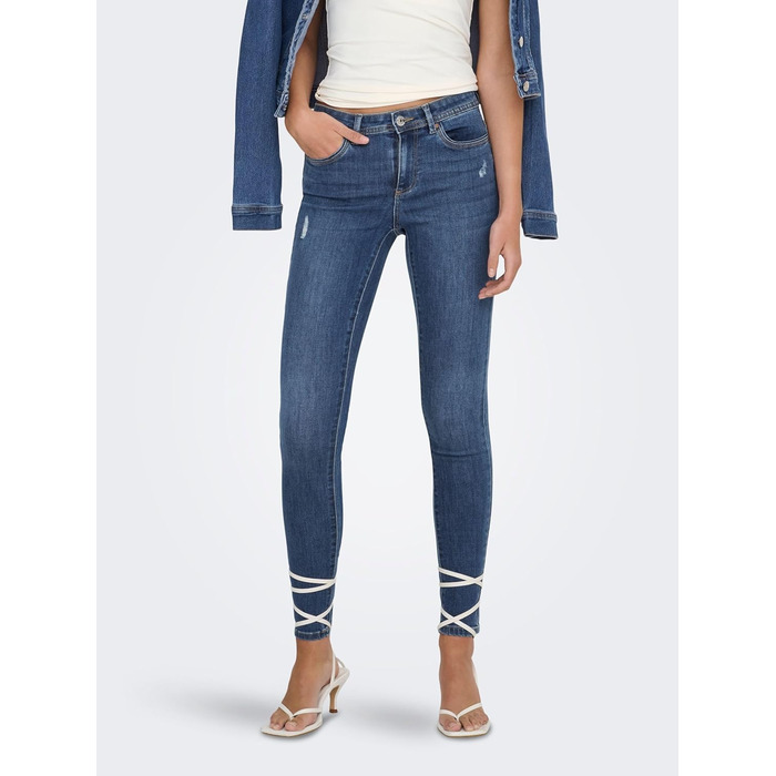 Джинси скінні жіночі ONLY WAUW середньої посадки, середній блакитний денім, розмір M/30L