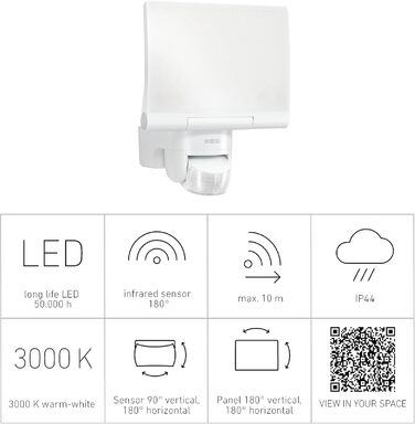Steinel LED Floodlight XLED Home 2 S white, fully swiveling, 13.7 W, 180° With motion sensor, 10 m range, 1550 lm