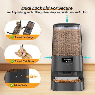 Автоматичний годівниця для котів та дрібних собак з керуванням через додаток, 5л, Wi-Fi, програмування порцій, антизастрягання, миска з нержавіючої сталі, легке очищення