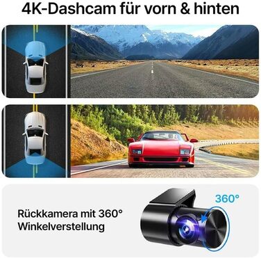 Відеореєстратор Oryzom 4K з екраном 3.94' - автомобільна камера переднього та заднього огляду, 170° ширококутний об'єктив, нічне бачення та режим паркування