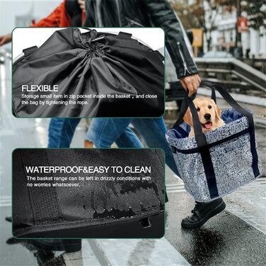 Складаний водонепроникний кошик на кермо велосипеда, знімний, з алюмінієвого сплаву, для собак та котів, для походів, пікніків та покупок (Чорний/Сірий)
