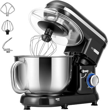 Кухонний міксер VIVOHOME 660 Вт, 10 швидкостей, 6 літрів, електричний з насадкою для збивання, тіста та яєць (чорний)