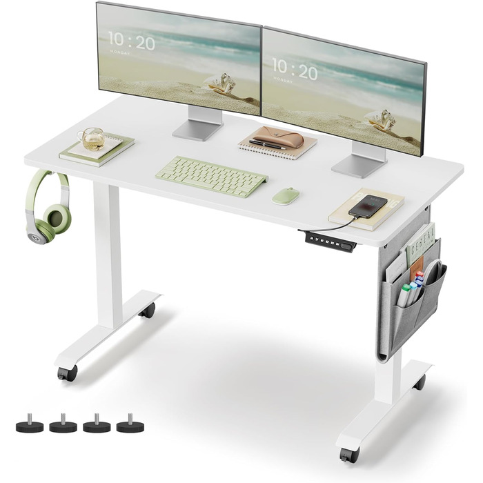 VASAGLE Electric Height Adjustable Desk, 60 x 120 x 72-120 cm, Memory Function, Wood & Steel Frame, Cloud White