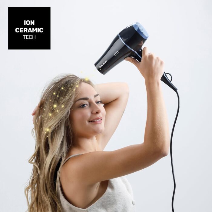 Фен Taurus Alize 2200 з іонізацією та керамічним покриттям | 6 режимів, холодний потік, концентратор та дифузор | Чорний
