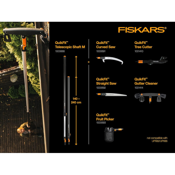 Садова пила Fiskars QuikFit для обрізки гілок, 55 см, загартована сталь, чорна/помаранчева, змінний інструментальний модуль 1000691