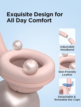 1MORE HQ31 Бездротові навушники Bluetooth Over-Ear з активним шумозаглушенням, 90 годин роботи, Hi-Res аудіо, просторовий звук, чіткими дзвінками, швидкою зарядкою та EQ в додатку (Рожеві)