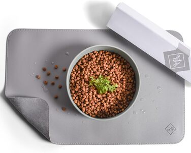 Підкладка під миску для котів та маленьких собак ne&no® - неслизька, водовідштовхувальна, з веганської шкіри (50 x 30 см, cool grey)