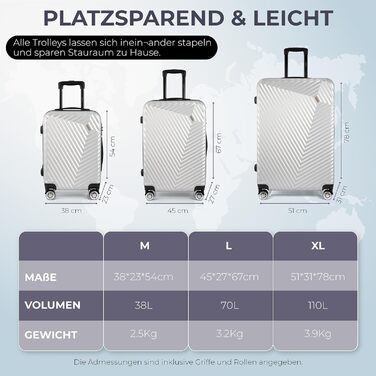 Набір валіз xRace 3 шт. ABS, 20/24/28 дюймів, ручна поклажа, TSA, 360° колеса, стійкий до ударів, преміум підкладка (Сріблястий)