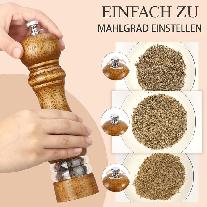 Набір для солі та перцю Jepsen: ручні млини з дерева, наповнювані, з регульованим керамічним ядром, 2 шт.