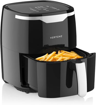 Аерофритюрниця VERTENZ Taste 50, 5 л, 1400 Вт, 8 програм, LED-екран, антипригарний кошик, без масла, чорна