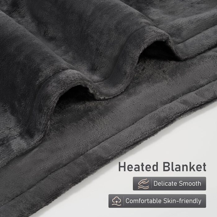 Електрична ковдра CURECURE з підігрівом, 150 x 200 см, 4 режими, таймер, захист від перегріву, для ліжка/дивану, сірий колір