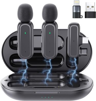 Мікрофон-лапка бездротовий для iPhone/Android з кейсом для зарядки та акумулятором 42год, з шумозаглушенням, для подкастів, TikTok, YouTube, стрімінгу, міні-мікрофон