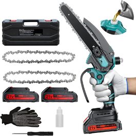 Акумуляторна міні-пилка Olubfdh 4000mAh, 6 дюймів, з автоматичним змащенням, 2 акумулятори 2000mAh, для стрижки гілок та дерева