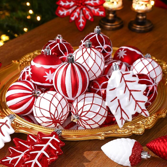 Набір прикрас для ялинки Shareconn: 106 кульок у 24 кольорах, безпечні, для ялинки, святкування, весілля (рубіново-червоний та білий)