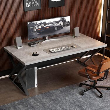 Long Computer Desk - Industrial Design Study Table for Home Office - Wood Top - 140 x 60 x 75.5 cm
