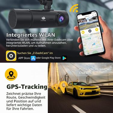 3-канальний відеореєстратор Z-Edge з роздільною здатністю 5K/4K/2K/1080P, GPS, Wi-Fi та 2.8'' IPS сенсорним екраном