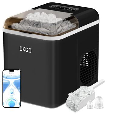 Smart Ice Maker Machine with WiFi Control - 15KG Daily Output, Fast Ice Production (6 mins/9 cubes), Self-Cleaning, 2 Sizes, for Kitchen, Office, Bar, Party, RV (Black)