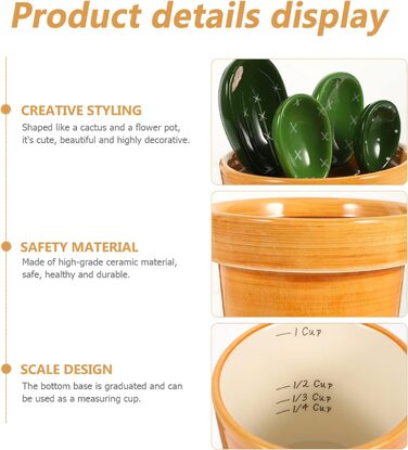 Cabilock 1 Set Cactus Measuring Spoons Porcelain Cooking Measuring Spoons Made of Porcelain Cactus Figurine Measuring Measuring Spoons for the Kitchen Cactus Measuring Cacti Gifts Baking Kitchen Measuring Flour Ceramic