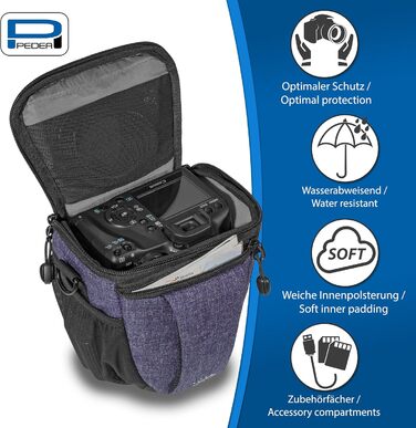 Сумка для камери Pedea: стильна фотосумка для DSLR/SLR камер з дощем. Розмір M, фіолетовий, для аксесуарів та об'єктивів.