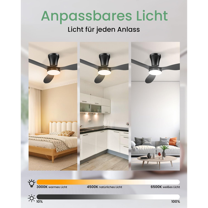 Стеляний вентилятор з підсвічуванням, тихий, 106 см. З пультом керування, 3 режими, регульоване LED-освітлення, 6 швидкостей для спальні/вітальні