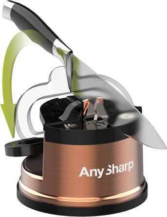 AnySharp Pro металевий точильник для ножів з фіксацією PowerGrip, універсальний для всіх кухонних ножів (зубчасті, з гартованої сталі), найкраща якість, мідний метал