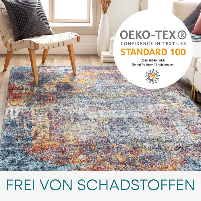 Surya Miami Living Room Rug - Modern Abstract Design with Marble Look for Living Room, Dining Room, Bedroom - Large Marble Rug, Soft Short Pile Carpet 120x170 cm in Dark Blue, Rust and Gray Blue and Orange 120 x 170 cm (Rectangular)