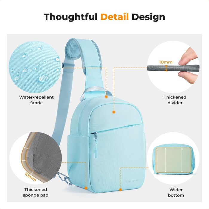 Сумка для камери K&F Concept, сумка-переноска на плечі, фоторюкзак, маленький, водонепроникний, регульований плечовий ремінь, рюкзак для DSLR/SLR камери, об'єктив, 5 літрів, блакитний