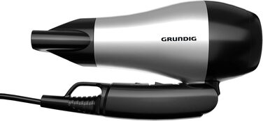 Компактний дорожній фен Grundig HD 2200 Sport & Reise, 1200 Вт, 2 режими температури та швидкості, складана ручка, сріблясто-чорний