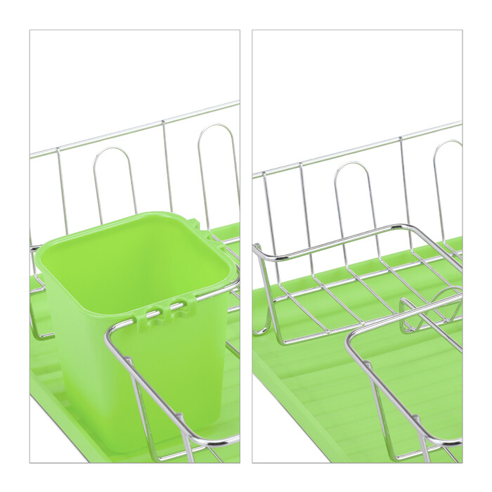 Relaxdays Dish Drainer with Cutlery Basket in Green