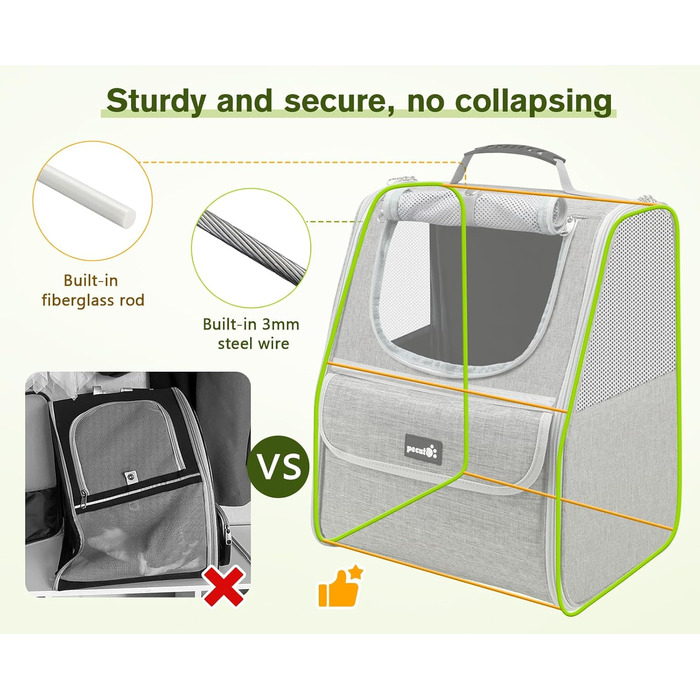 Рюкзак для кота Pecute з сіткою, дихаючий та легкий, для собак та котів до 6 кг (Світло-сірий)