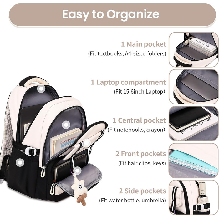 Дитячий рюкзак IvyH для дівчаток - стильний шкільний рюкзак, водонепроникний, великий, для 3-6 класів, фіолетовий (8536# Чорний)