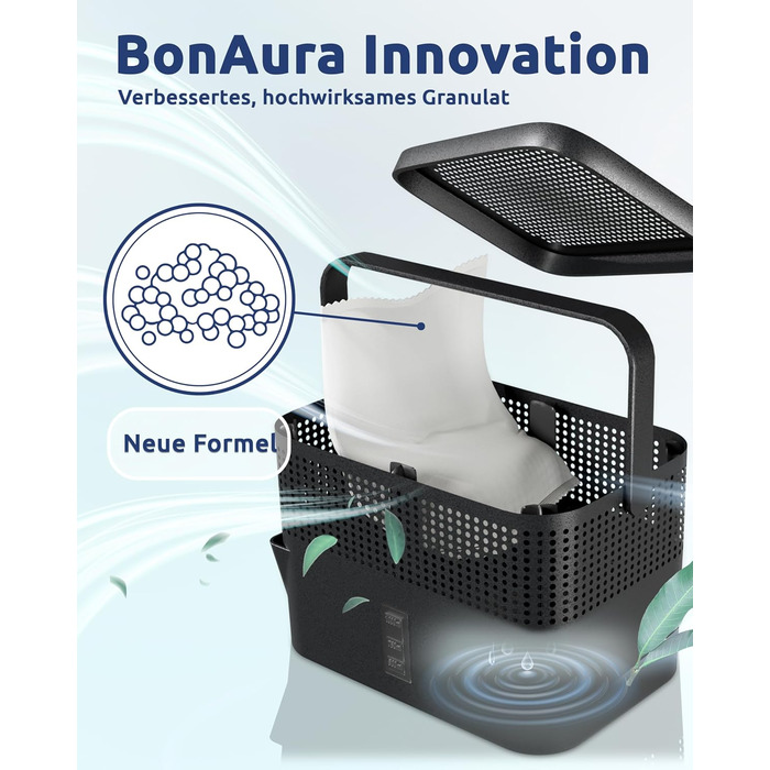 Поглинач вологи BonAura® без електроенергії для підвалу, ванної кімнати та інших приміщень - комплект з 6 гранул по 980г - захист від плісняви