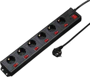 Розподільник розеток Hama з індивідуальним керуванням, захистом від перенапруги, 6 розеток, поворот на 90°, чорний, 1.4м кабель