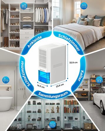 EasyAcc Електричний осушувач повітря 1200 мл, енергозберігаючий, тихий, портативний, з автовимкненням та режимом сну. Ідеально для офісу та дому (2000 мл, кремовий)