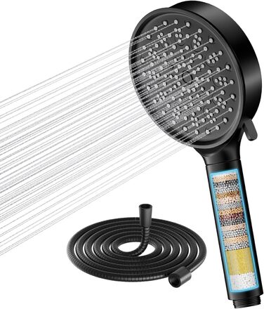 Cobbe Shower Head with Hose, High-Pressure Handheld Shower with 20-Stage Filtration, Water-Saving Shower Head with 6 Spray Modes, Rain Shower Pressure-Boosting and Water-Saving Shower Head for Hard Water