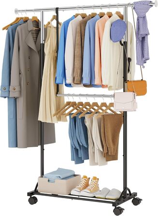 Кледірстанцер FAVOOOSTY на колесах, мобільний, металевий, регульований, чорно-білий, 89.50×39.00×161.20 см