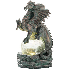 TERESA'S COLLECTIONS 22cm Garden Dragon Figurine with Solar Light, Garden Statue Solar Glass Balls Lighting Waterproof Bronze Resin Garden Figures for Outdoors, Lawn Gifts for Women