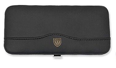 Набір для манікюру Drei Schwertter 'Pesaro' 7 предметів | Чорний шкіряний кейс | Ніж для шкіри, щипці для нігтів, пінцет, алмазна заточка, інструмент 2-в-1, ремувер для кутикули, кусачки для нігтів