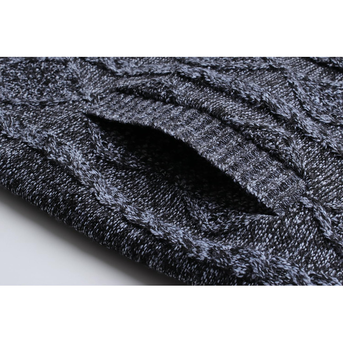 Чоловіча в'язана кофта-кардиган з коміром-стійкою та скандинавським візерунком. Тепла флісова куртка для чоловіків, XXL, темно-сірий