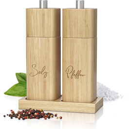 Набір з двох дерев'яних мельниць для солі та перцю з керамічним механізмом | Salz und Pfeffermühle Holz Groß