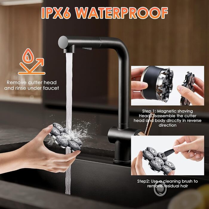 Електрична бритва чоловіча 7D Glatzen з плаваючою головкою, LED-дисплеєм, 2 режимами, Type-C зарядка, водонепроникна, акумулятор 120 хв, золотий колір