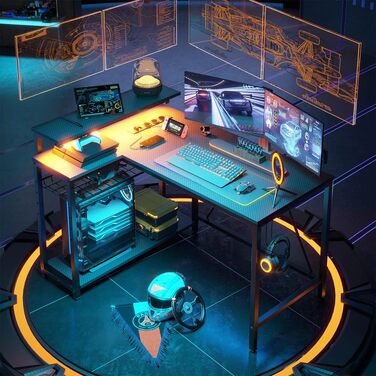 Кутовий письмовий стіл Bestier L-подібний, ігровий стіл з 3D текстурою чорного вуглецевого волокна, 106x106 см