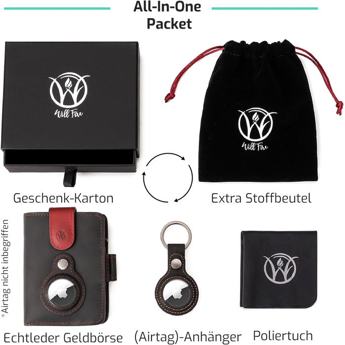 Will Fire® AirTag Wallet with Photo Capsule | Includes AirTag Holder | Genuine Leather Wallet with Coin & Bill Compartments | Extra Secured RFID Card Holder | Space for up to (12) Cards | [Coffee]