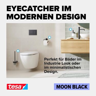 Тримач для туалетного паперу tesa Moon Black, матовий чорний, без свердління (на клейокій основі), індустріальний стиль, 140 x 99 x 53 мм