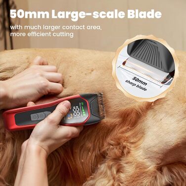 Електрична машинка для стрижки собак з густим/важким хутром, 2 швидкості, LED, акумуляторна, для собак та котів, з блокуванням, Стандартний набір