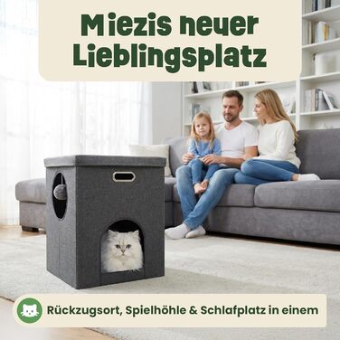 Будиночок-печера для котів Zooprinz Katzenhöhle – затишна печера для котів, тепле котяче ліжко бежевого кольору з подушкою, котячий будиночок для дому як місце для укриття та відпочинку (46 × 41,5 × 60 см)