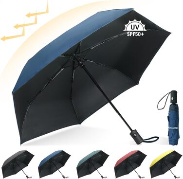 Компактний туристичний парасолька Herreicher з автоматичним відкриванням - легкий, складаний, портативний, з UV-захистом (UPF50+) для чоловіків та жінок (блакитний)