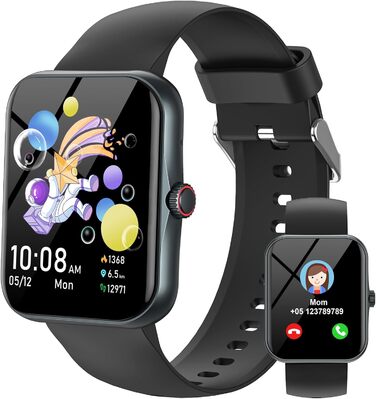 Дитячий розумний годинник Kinder Sport Fitness для дівчаток та хлопчиків з крокомером, 100+ спортивних режимів, будильником, іграми, секундоміром, повідомленнями, активним трекером для підлітків 5-16 років, чорний