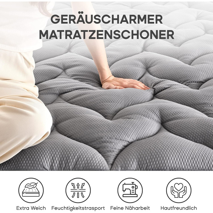 Sonive Soft Mattress Topper 90x200 cm, Quilted Mattress Protector Covers, Nanotex, 30 cm Deep Pocket, Non-Slip, Breathable, for Children, Grey