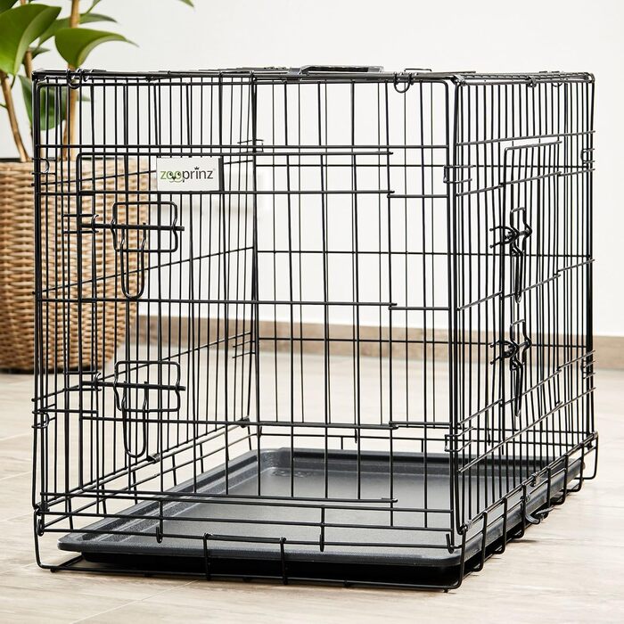 Складана переносна собача будка Zooprinz з міцної сталі – клітка для собак з 2 дверцятами, піддон, ручка для транспортування, 4 розміри (92,5 x 57,5 x 64 см)